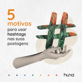 5 motivos para você passar a usar hashtags nas suas publicações. Uma arte gráfica com uma grande hashtag e o título que descrevi